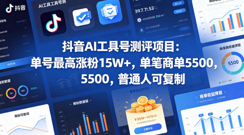 抖音AI工具号测评项目(1-2期)，单号最高涨粉15W+，单笔商单5.5k，也可进伙伴计划，普通人可复制(更新7月)-选优云网创