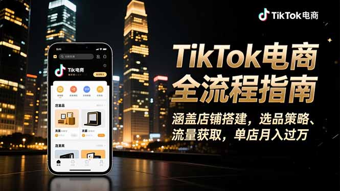 TikTok电商全流程指南，涵盖店铺搭建、选品策略、流量获取，单店月入过万-选优云网创
