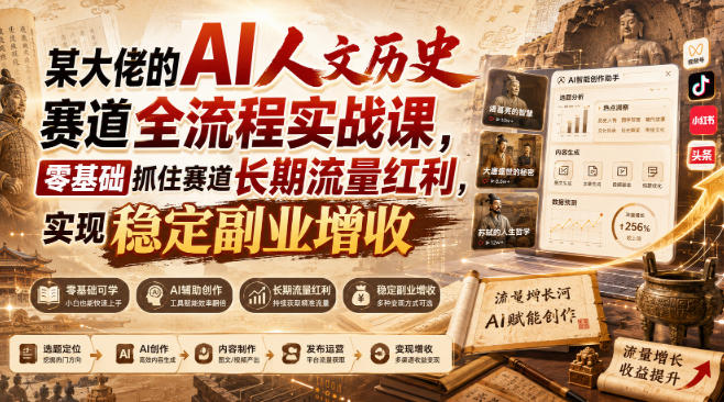 某大佬的AI人文历史赛道全流程实战课，零基础抓住赛道长期流量红利，实现稳定副业增收-选优云网创