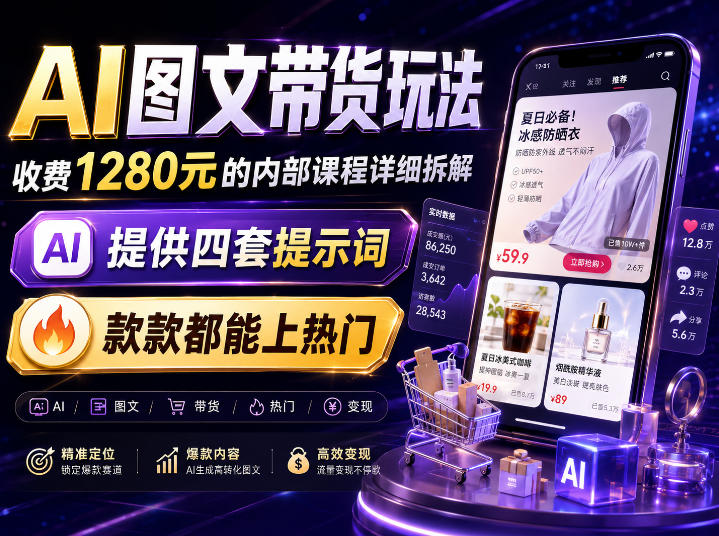 AI图文带货内部玩法，1280内部课程对外系统拆解，看完直接上手变现！-选优云网创