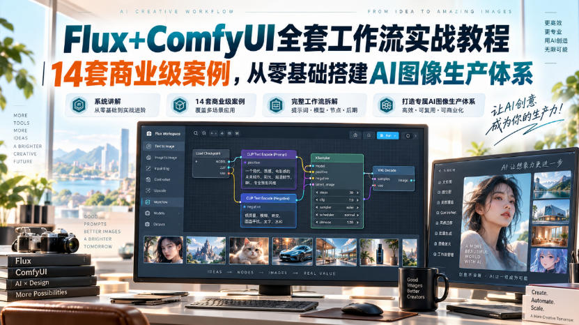 Flux+ComfyUI全套工作流实战教程｜14套商业级案例，从零基础搭建AI图像生产体系-选优云网创