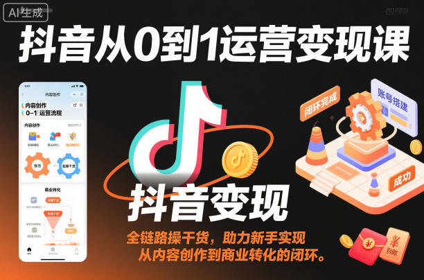 抖音从0到1运营变现课，全链路实操干货，助力新手实现从内容创作到商业转化的闭环-选优云网创