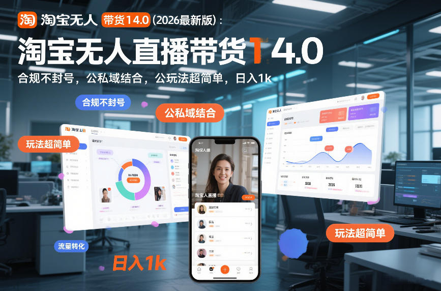 淘宝无人直播带货14.0(2026最新版)：合规不封号，公私域结合，玩法超简单，日入1k+【揭秘】-选优云网创