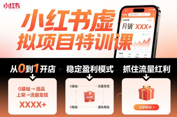 小红书虚拟项目特训课，帮你从0到1打造稳定盈利的店铺，抓住流量红利(更新9月)-选优云网创