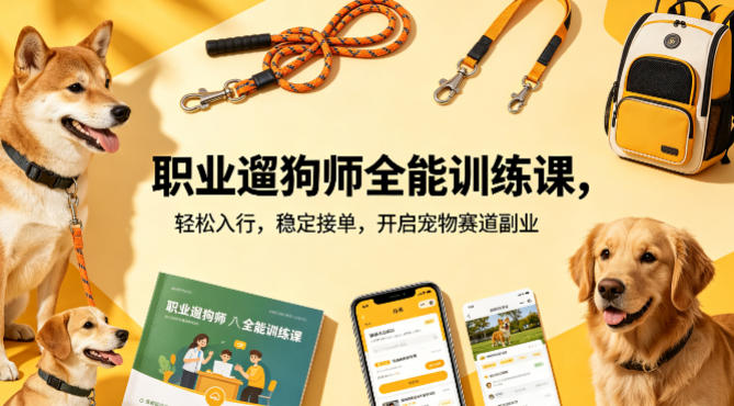 职业遛狗师全能训练课，轻松入行，稳定接单，开启宠物赛道副业-选优云网创