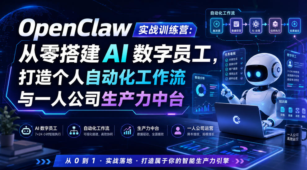 OpenClaw实战训练营：从零搭建AI数字员工，打造个人自动化工作流与一人公司生产力中台-选优云网创