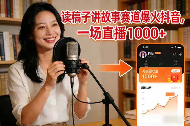读稿子讲故事赛道爆火抖音，一场直播日入1000+-选优云网创