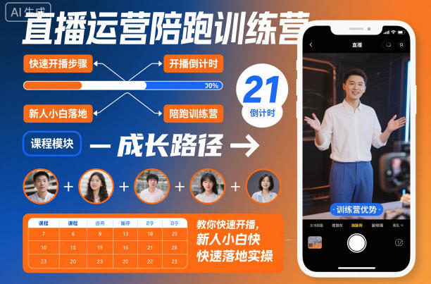 直播运营陪跑训练营，教你快速开播，新人小白快速落地实操-选优云网创