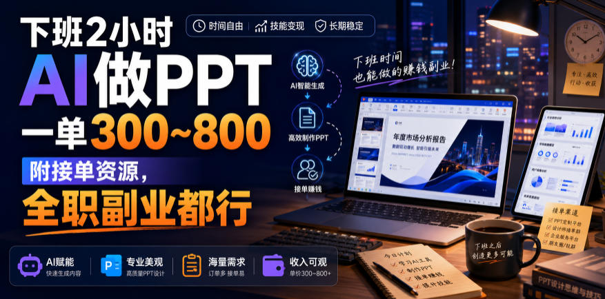 下班2小时AI做PPT，一单300~800，附接单资源，全职副业都行【揭秘】-选优云网创