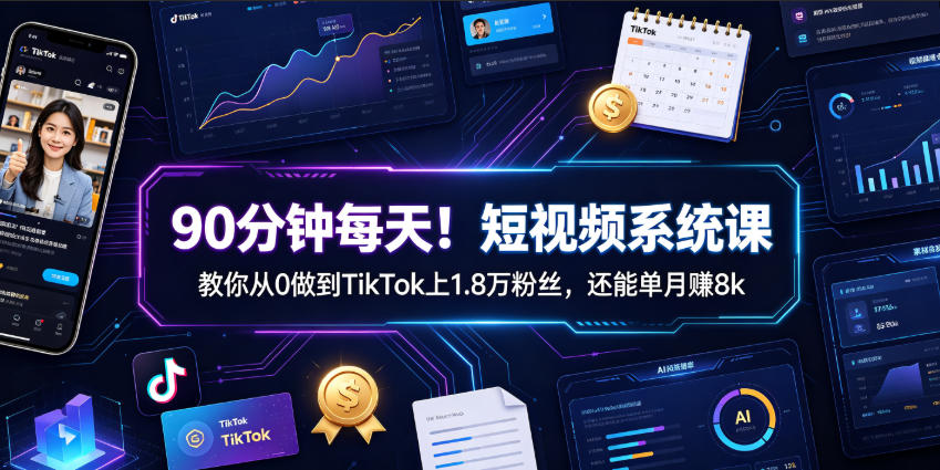 90分钟每天！短视频系统课教你从0做到TikTok上1.8万粉丝，还能单月賺8k【原创双语字幕】-选优云网创