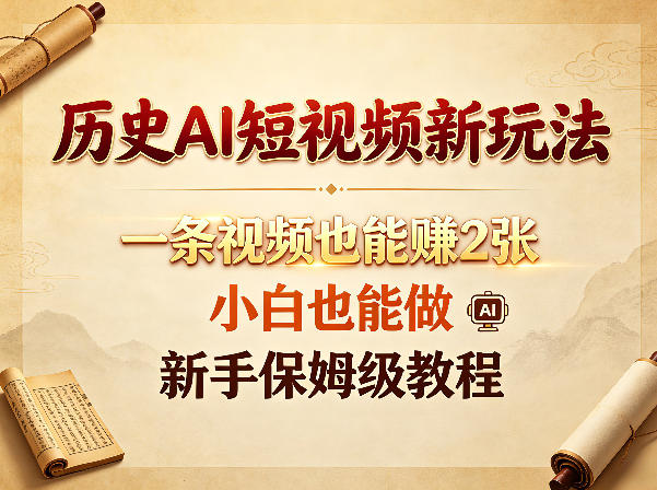 历史AI短视频新玩法，一条视频也能賺2张，小白也能做，新手保姆级教程-选优云网创