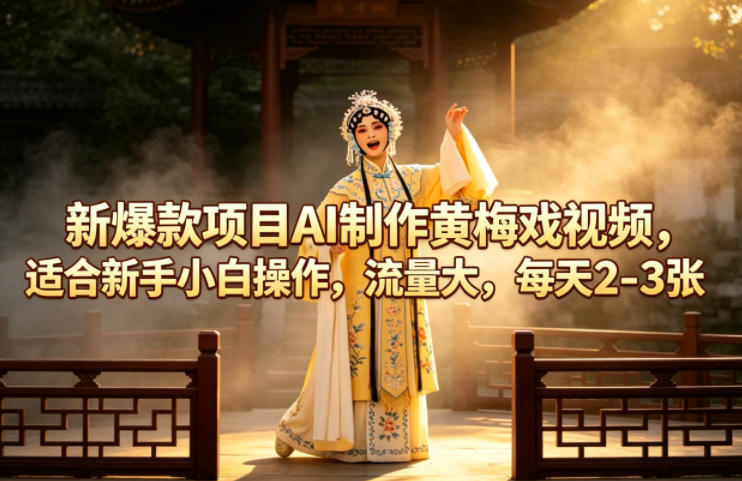 新爆款项目AI制作黄梅戏视频，适合新手小白操作，流量大，每天2-3张-选优云网创