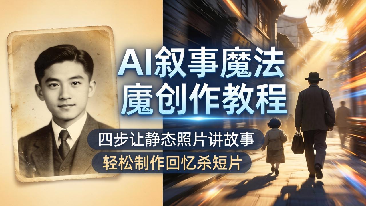 AI叙事魔法创作教程，四步让静态照片讲故事，老照片修复加动态特效，轻松制作回忆杀短片-选优云网创
