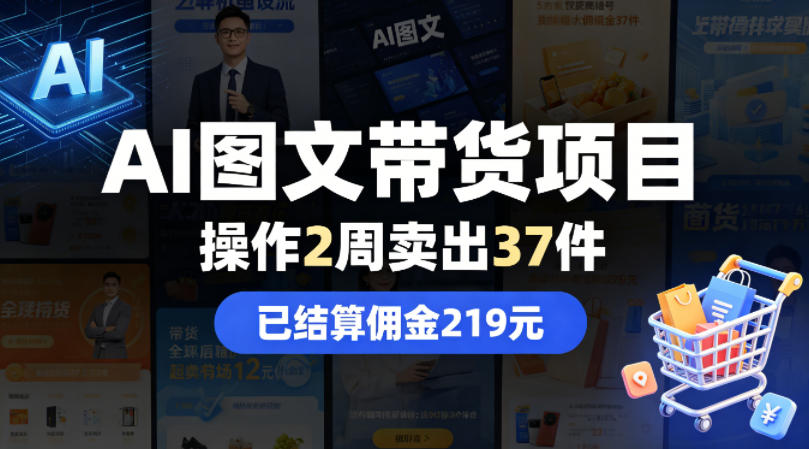 AI图文带货项目，操作2周卖出37件，已结算佣金219-选优云网创