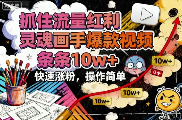 抓住流量红利，灵魂画手爆款视频，条条10w+，快速涨粉，操作简单-选优云网创