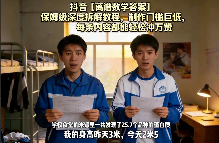 抖音【离谱数学答案】保姆级深度拆解教程，制作门槛巨低，每条内容都能轻松冲万赞，附详细步骤-选优云网创
