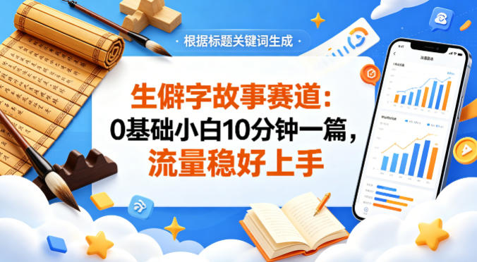 公众号流量主——生僻字故事赛道，流量稳，好上手，0基础小白也能10分钟一篇-选优云网创