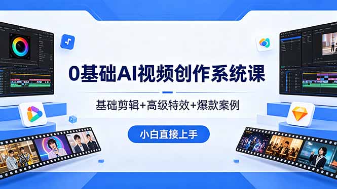 0基础AI视频创作系统课，基础剪辑+高级特效+爆款案例，小白直接上手-选优云网创