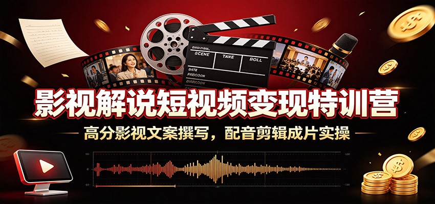 影视解说短视频变现特训营:高分影视文案撰写,配音剪辑成片实操-选优云网创