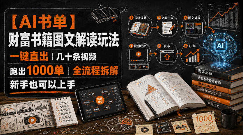 【AI书单】财富书籍图文解读玩法，一键直出，几十条视频，跑出1000单，全流程拆解，新手也可以上手-选优云网创