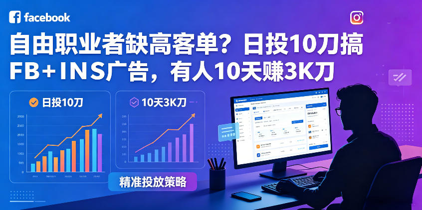 自由职业者缺高客单？日投10刀搞FB+INS广告，有人10天赚3K刀！【原创双语字幕】-选优云网创