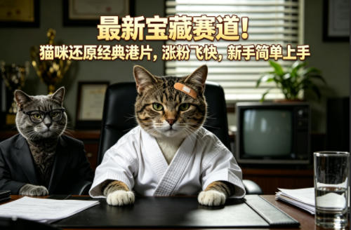 最新宝藏赛道！猫咪还原经典港片，涨粉飞快，新手简单上手-选优云网创