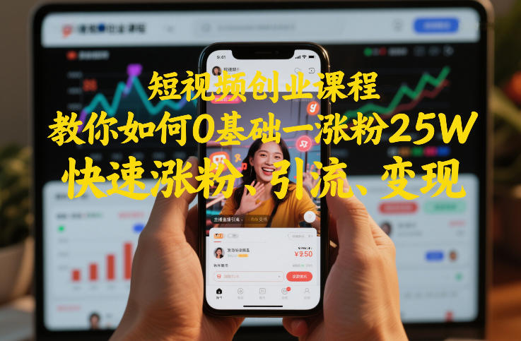 短视频创业课程，教你如何0基础一天涨粉25W，快速涨粉、引流、变现-选优云网创