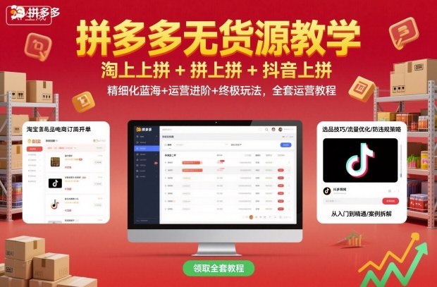 拼多多无货源教学，淘上拼+拼上拼+抖上拼，精细化蓝海+运营进阶+终极玩法，全套运营教程-选优云网创