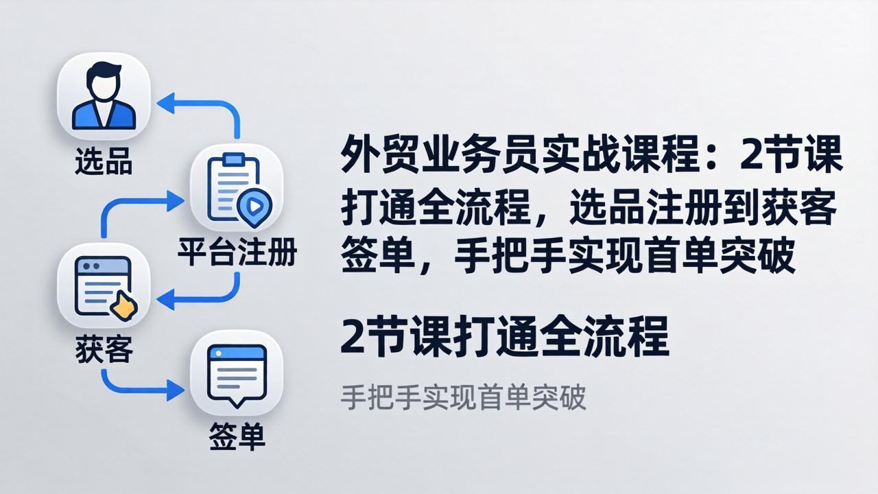 外贸业务员实战课程：2节课打通全流程，选品注册到获客签单，手把手实现首单突破-选优云网创
