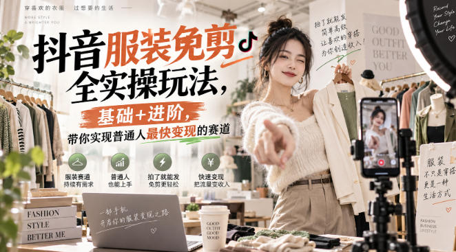 抖音服装免剪全实操玩法，基础+进阶，带你实现普通人最快变现的赛道-选优云网创