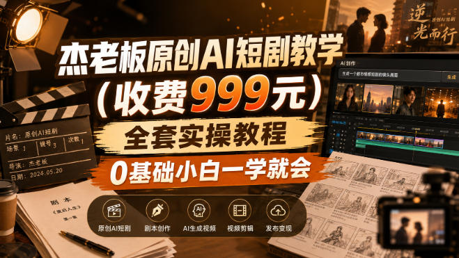 杰老板原创AI短剧教学(收费999元),全套实操教程,0基础小白一学就会,非搬运技术-选优云网创