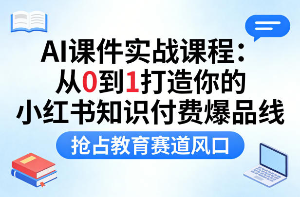 AI课件实战课程，从0到1打造你的小红书知识付费爆品线，抢占教育赛道风口-选优云网创