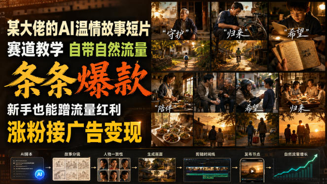 某大佬的AI温情故事短片赛道教学，自带自然流量，条条爆款，新手也能蹭流量红利，涨粉接广告变现-选优云网创