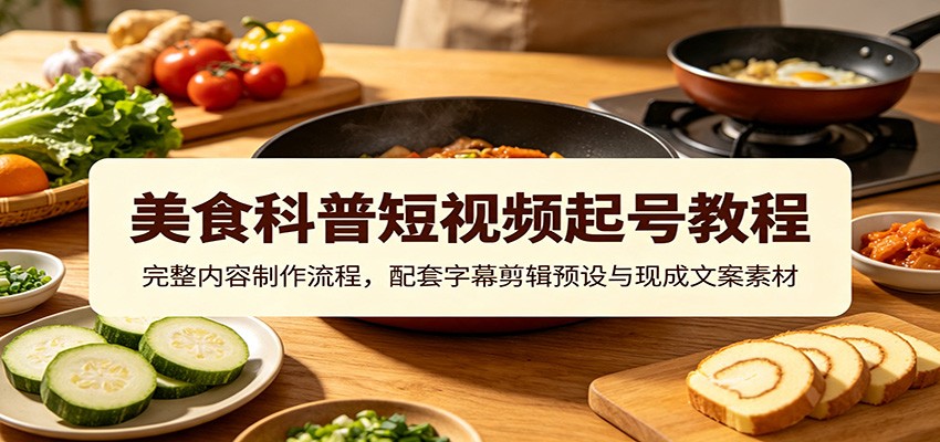 美食科普短视频起号教程：完整内容制作流程，配套字幕剪辑预设与现成文案素材-选优云网创