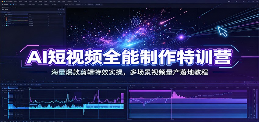 AI短视频全能制作特训营：海量爆款剪辑特效实操，多场景视频量产落地教程-选优云网创
