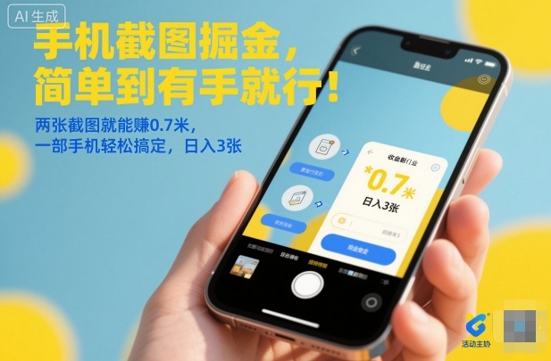 手机截图掘金，简单到有手就行！两张截图就能賺0.7米，一部手机轻松搞定，日入3张【揭秘】-选优云网创