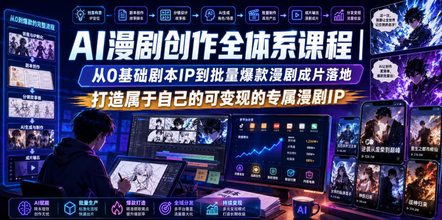 AI漫剧创作全体系课程｜从0基础剧本IP到批量爆款漫剧成片落地，打造属于自己的可变现的专属漫剧IP-选优云网创