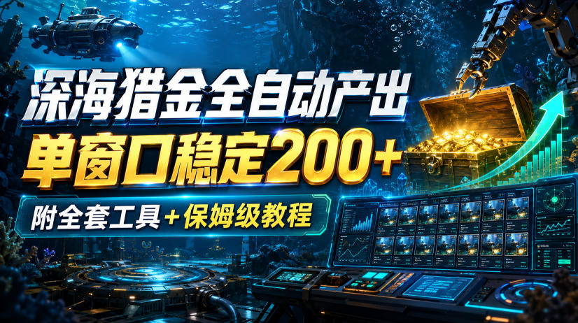 深海猎金全自动产出，单窗口稳定200+，附全套工具+保姆级教程【揭秘】-选优云网创