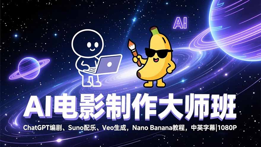 AI电影制作大师班：ChatGPT编剧、Suno配乐、Veo生成，Nano Banana教程，中英字幕|1080P-选优云网创