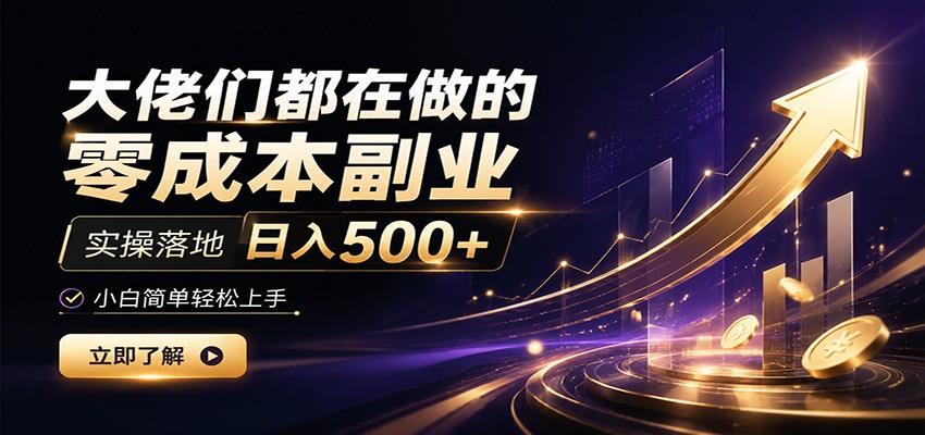 大佬们都在做的零成本副业，实操落地日入500+，小白一秒上手-选优云网创