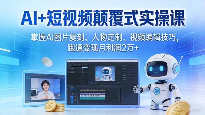 AI+短视频颠覆式实操课:掌握AI图片复刻、人物定制、视频编辑技巧,跑通变现月利润2万+-选优云网创