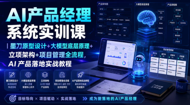 AI产品经理系统实训课｜墨刀原型设计+大模型底层原理+立项架构+项目管理全流程，AI产品落地实战教程-选优云网创