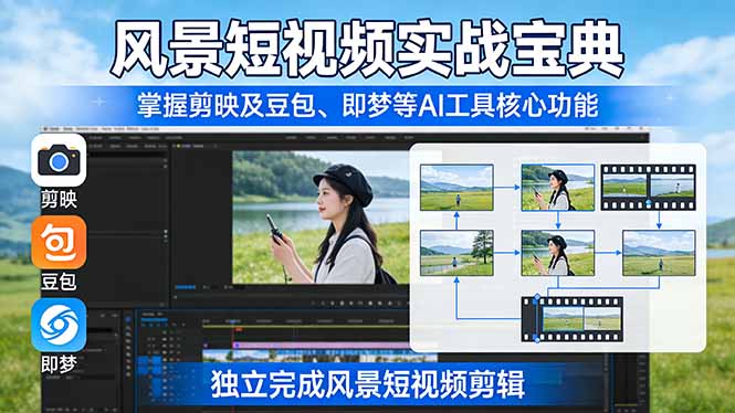 风景短视频实战宝典：掌握剪映及豆包、即梦等AI工具的核心功能，独立完成风景短视频剪辑-选优云网创