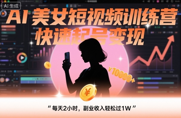 AI美女短视频训练营，快速起号变现，每天2小时，副业收入轻松过1W-选优云网创