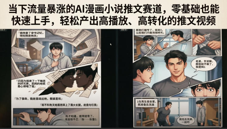 当下流量暴涨的AI漫画小说推文赛道，零基础也能快速上手，轻松产出高播放、高转化的推文视频-选优云网创