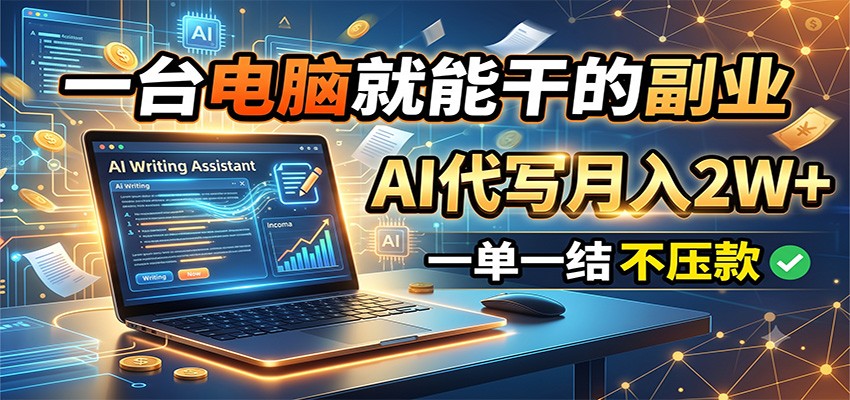 一台电脑就能干的副业，AI代写月入2W+，一单一结不压款-选优云网创