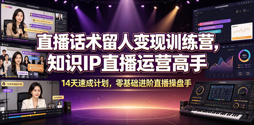 直播话术留人变现训练营，知识IP直播运营高手，14天速成计划，零基础进阶直播操盘手-选优云网创