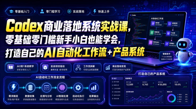 Codex商业落地系统实战课，零基础零门槛新手小白也能学会，打造自己的AI自动化工作流+产品系统-选优云网创