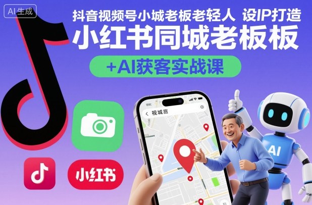 抖音视频号小红书同城老板轻人设IP打造+AI获客实战课，人设打造-算法拆解-拍摄剪辑-内容运营-AI创作-选优云网创