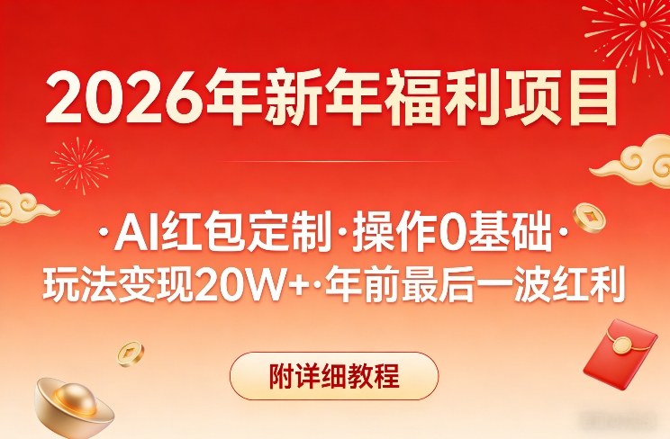 新年福利项目，AI红包定制，操作0基础，玩法变现20W+年前最后一波红利，附详细教程-选优云网创